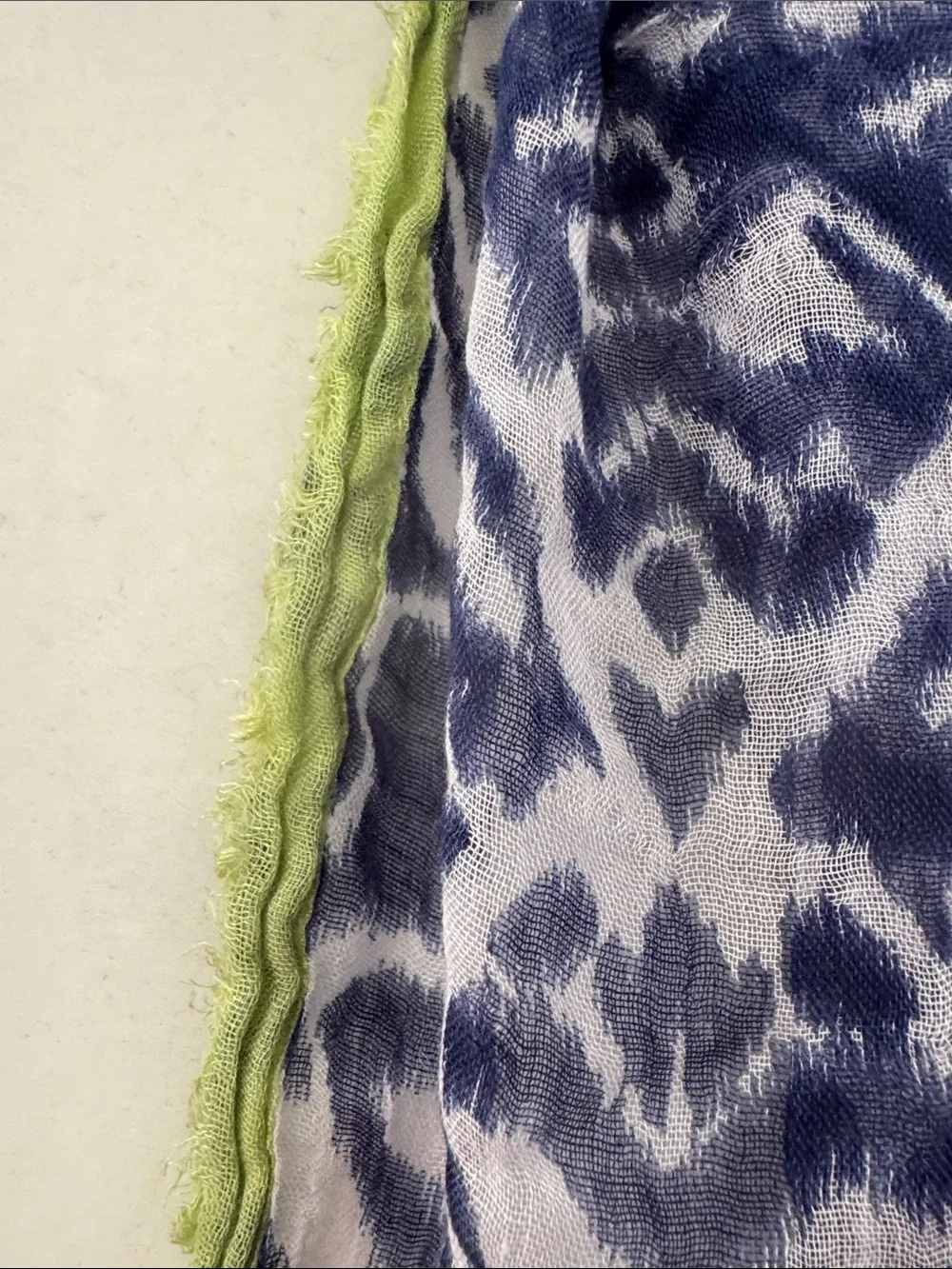 Anthology Lightweight Navy and White Animal-Print Infinity Scarf with Green Trim